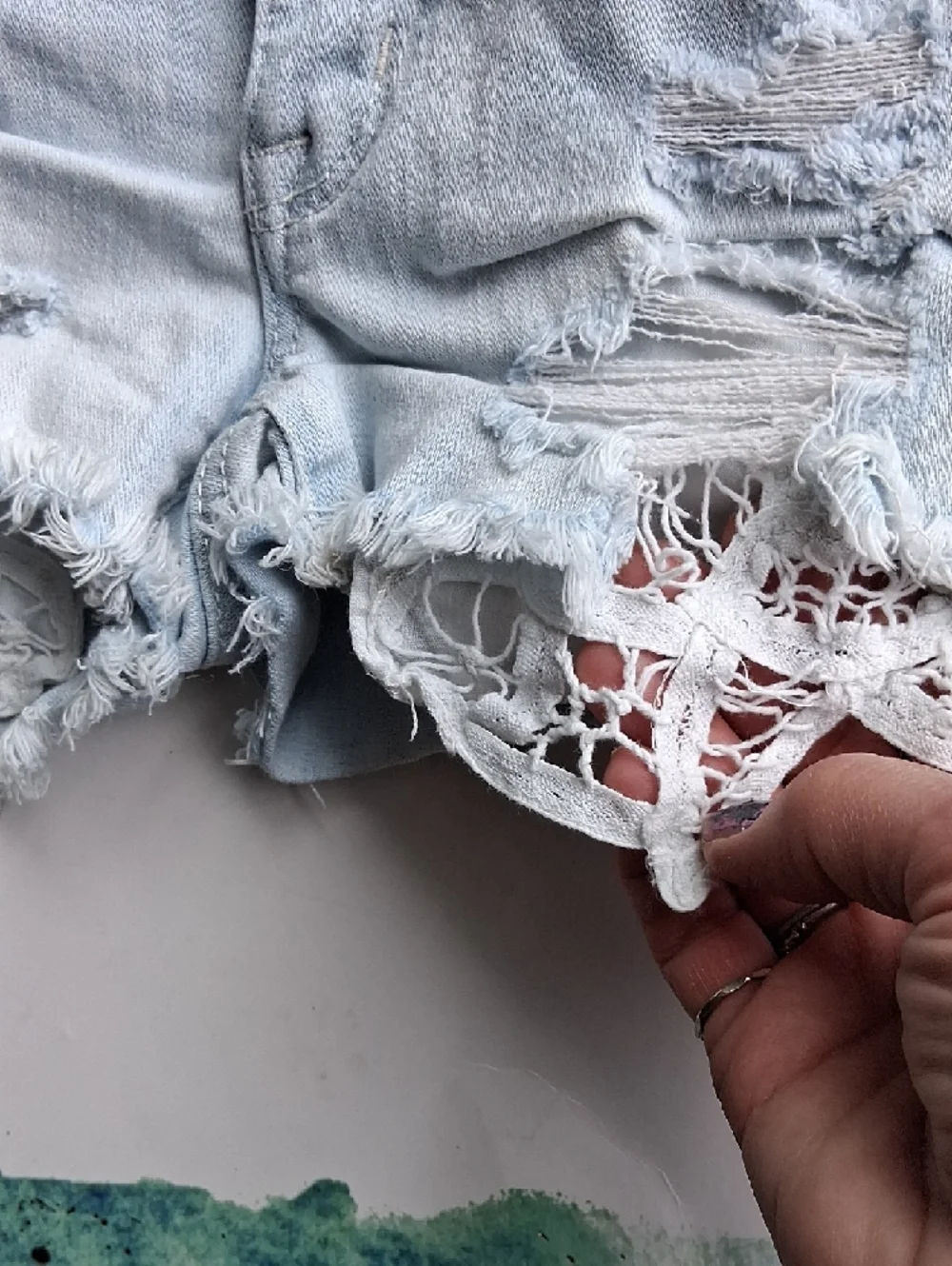 American Eagle Outfitters Light Blue Distressed Denim Shorts - Picture 3 of 6
